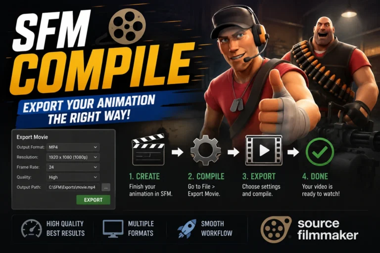 SFM Compile tutorial showing Source Filmmaker animation export and rendering workflow