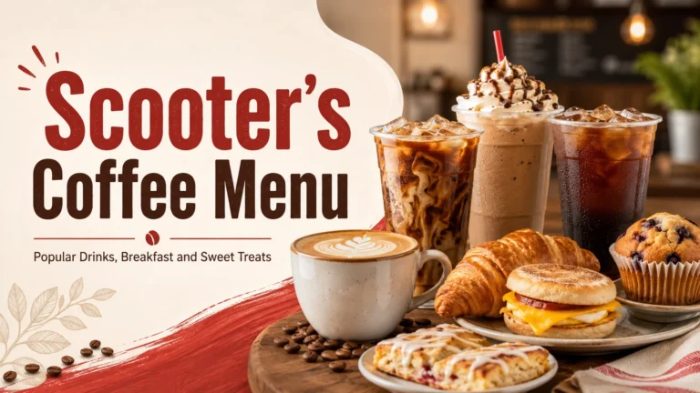 Scooter’s Coffee Menu: Drinks, Food, Prices, and Best Items to Order 6 Scooter’s Coffee menu featuring iced coffee, blended drinks, hot coffee, breakfast sandwiches and pastries